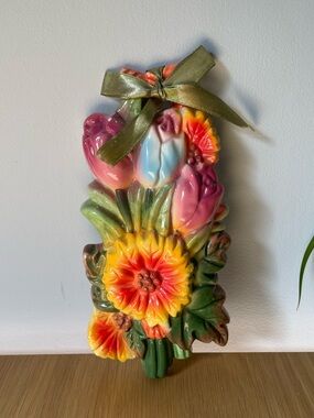 Vintage Midcentury Ceramic Floral Wall Hanging